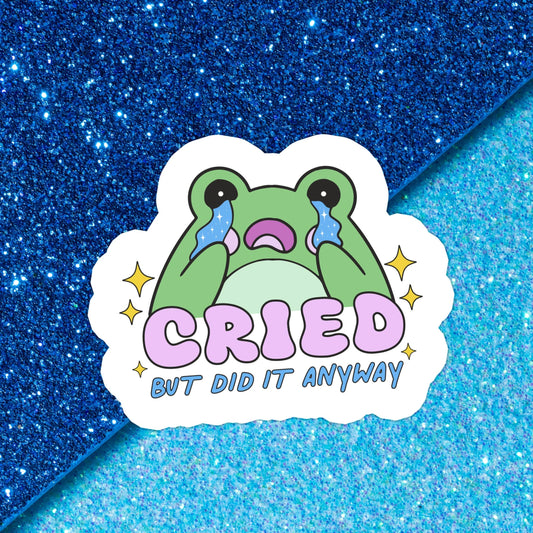 Frog Cry Relatable Mental Health Waterproof Vinyl Sticker: Matte / Done!