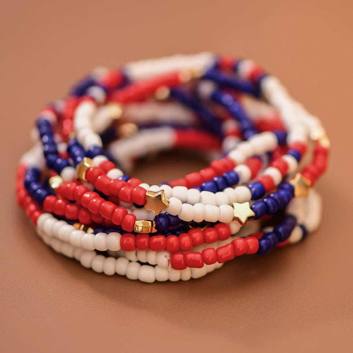 Patriotic Americana Red White Blue Seed Bead Bracelet Set – 8070: S0OX3T8070