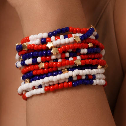 Patriotic Americana Red White Blue Seed Bead Bracelet Set – 8070: S0OX3T8070