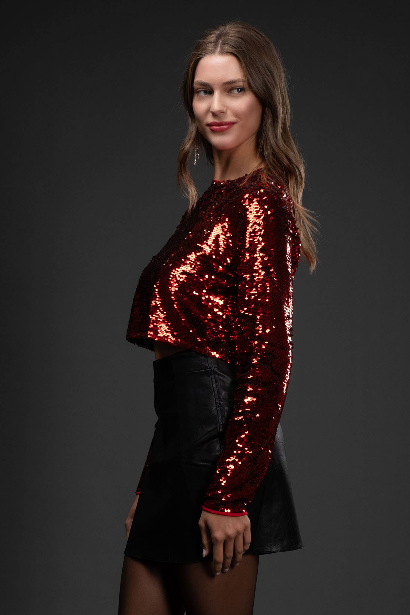 Red Sequin Crop Top