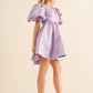 22541D - Solid Woven Balloon Puff Mini Dress: LAVENDER / S