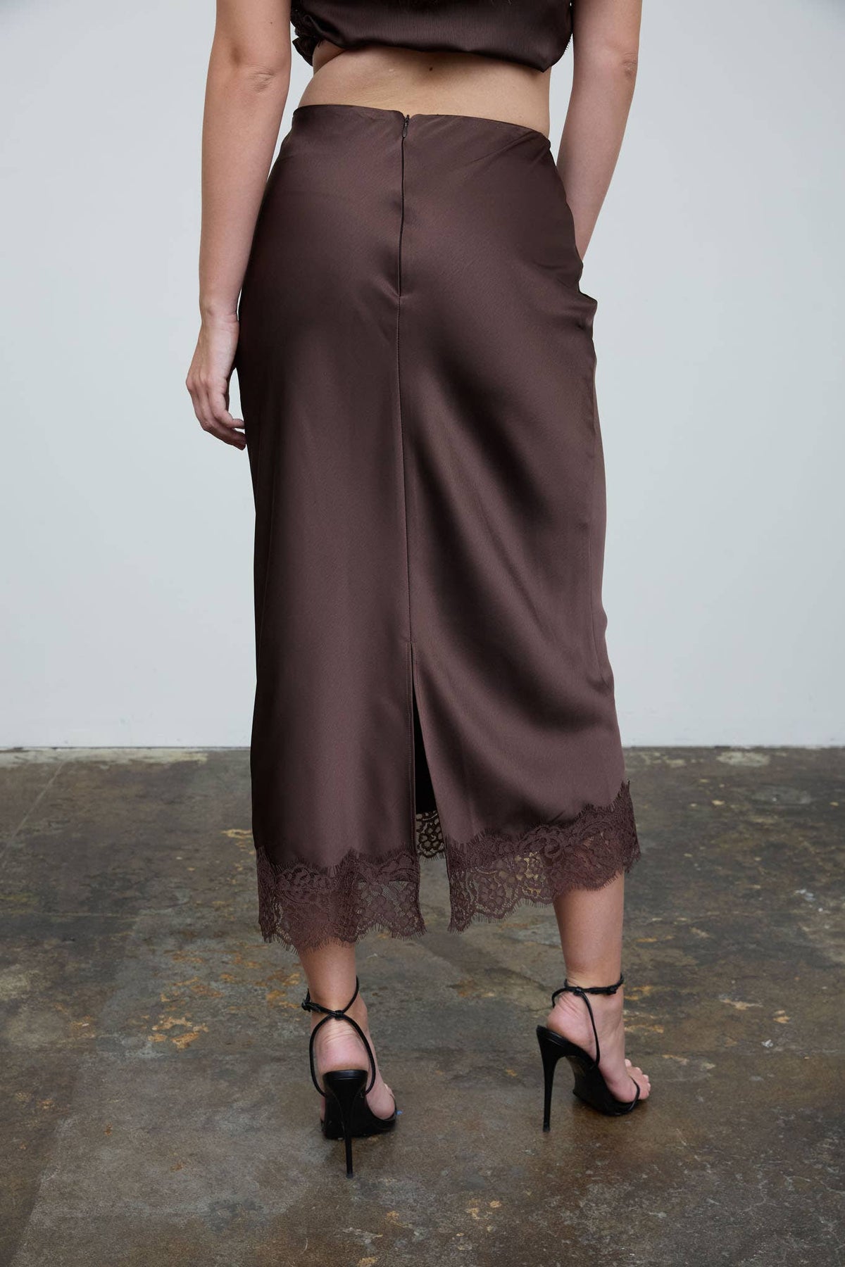 Satin Lace Midi Skirt