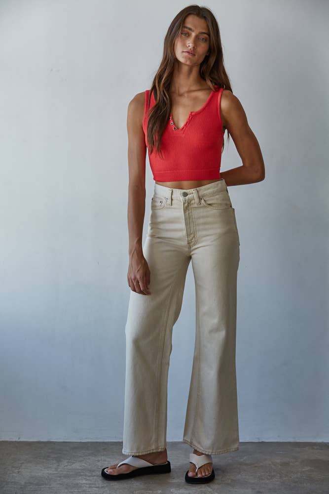 Henley Ribbed Modal Tank Red