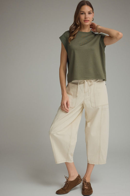 Cap Sleeve Knit Top Olive