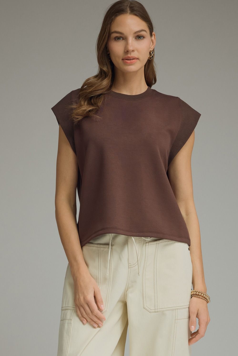 Cap Sleeve Knit Top Brown