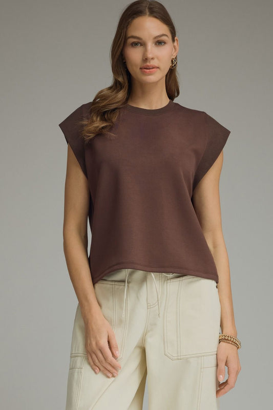 Cap Sleeve Knit Top Brown