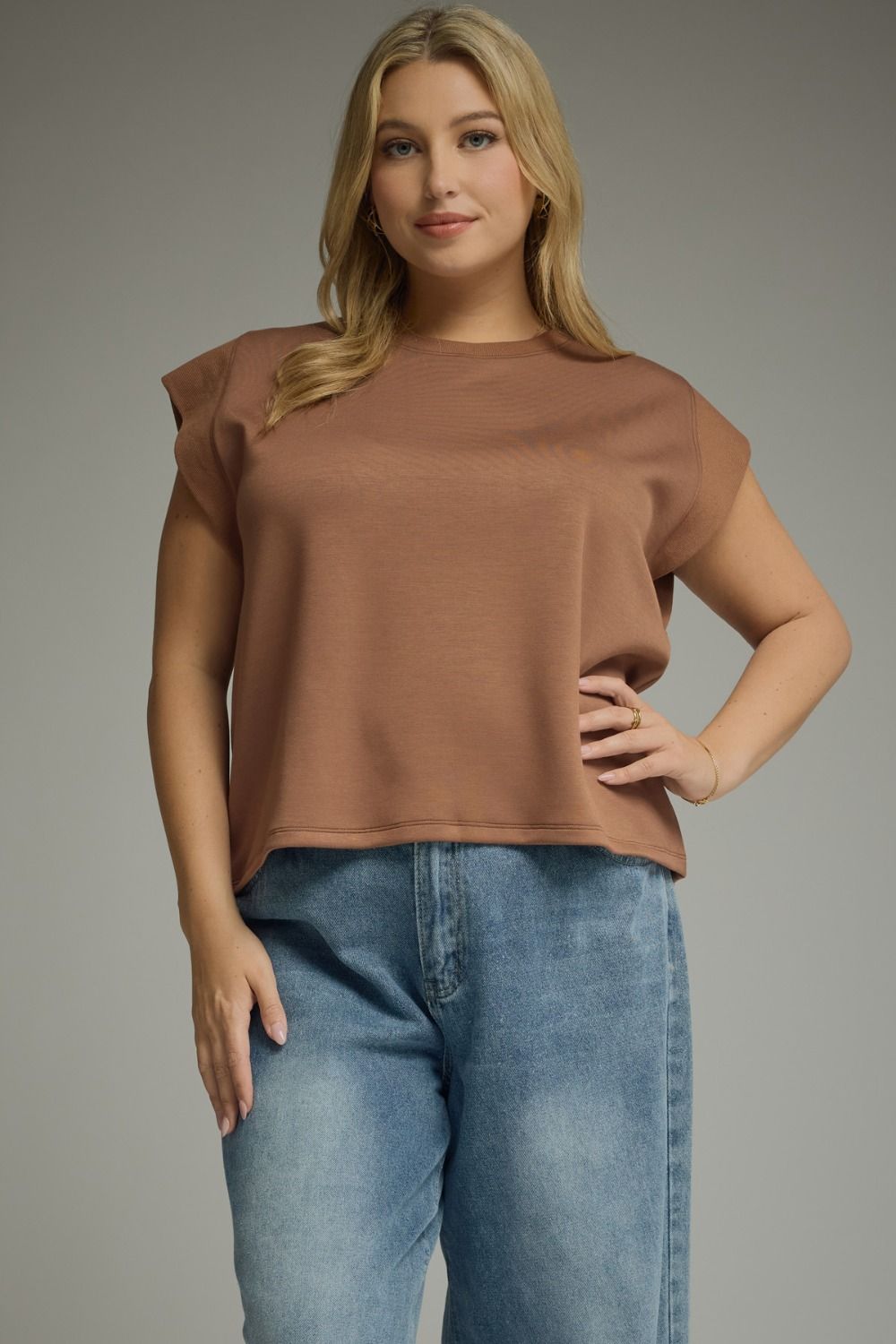 Cap Sleeve Knit Top Brown