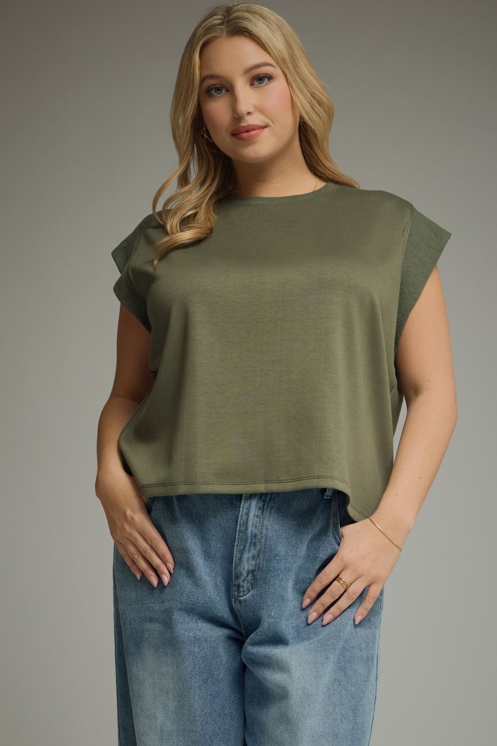 Cap Sleeve Knit Top Olive