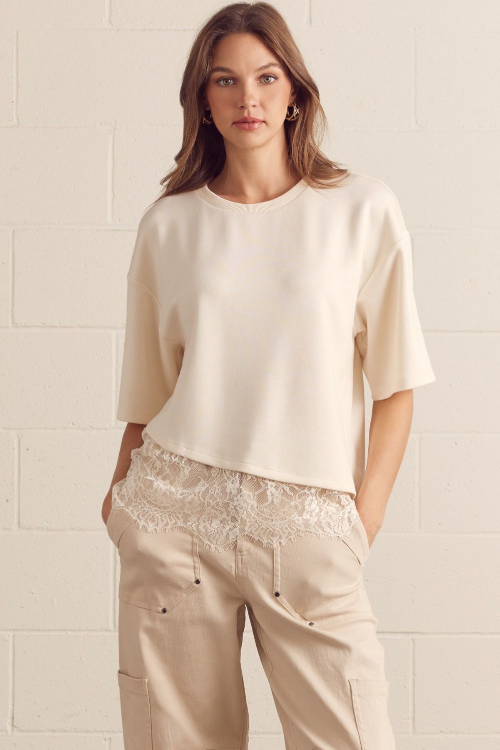 Lace Trim Knit Top
