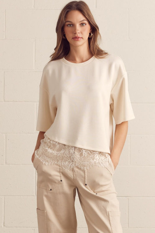 Lace Trim Knit Top