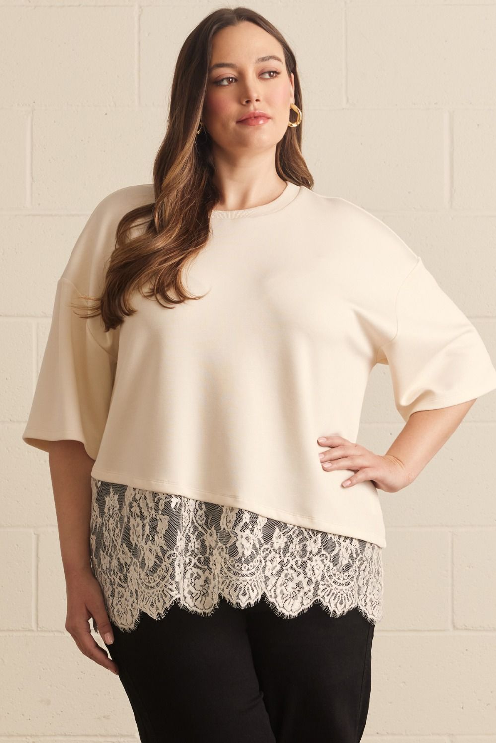 Lace Trim Knit Top