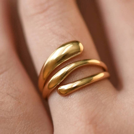 18K Gold Plated Stainless Steel Sculptural Open Ring - 7889: S0OX3T7889