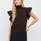 Ruffle Sleeve Sweater - Brown
