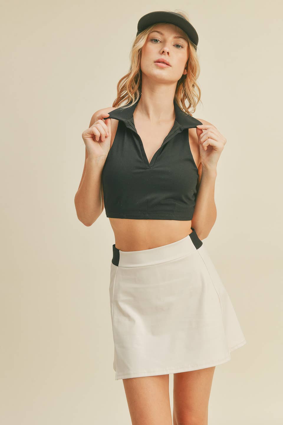 Black Collared Cropped Athletic Tank