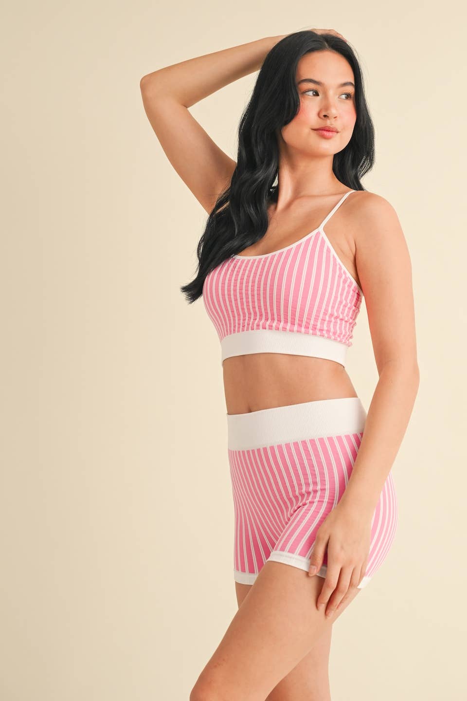 Pink Stripe Shorts Set