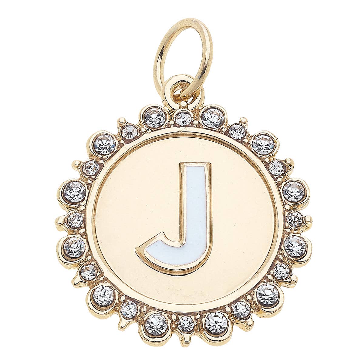 Rhinestone Letter Disc Charm in Shiny Gold: L