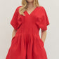 Red Pleated Waist Dress