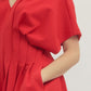 Red Pleated Waist Dress