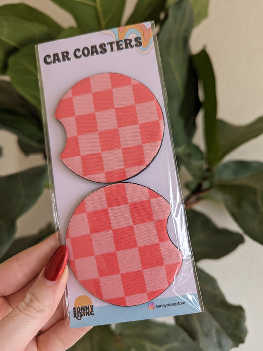 Pink Checkerboard Car Coasters