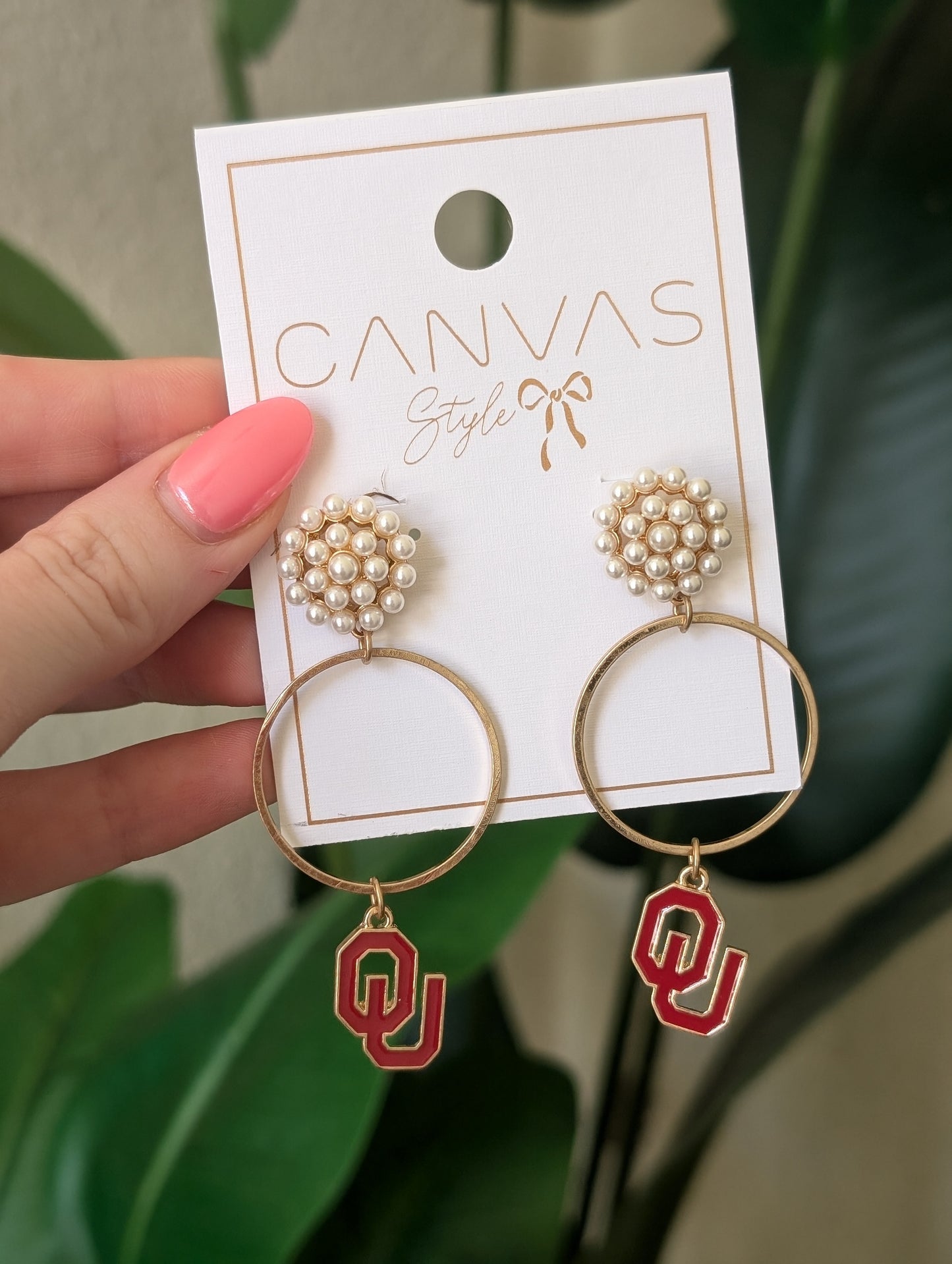 Oklahoma Sooners Pearl Hoop Earrings