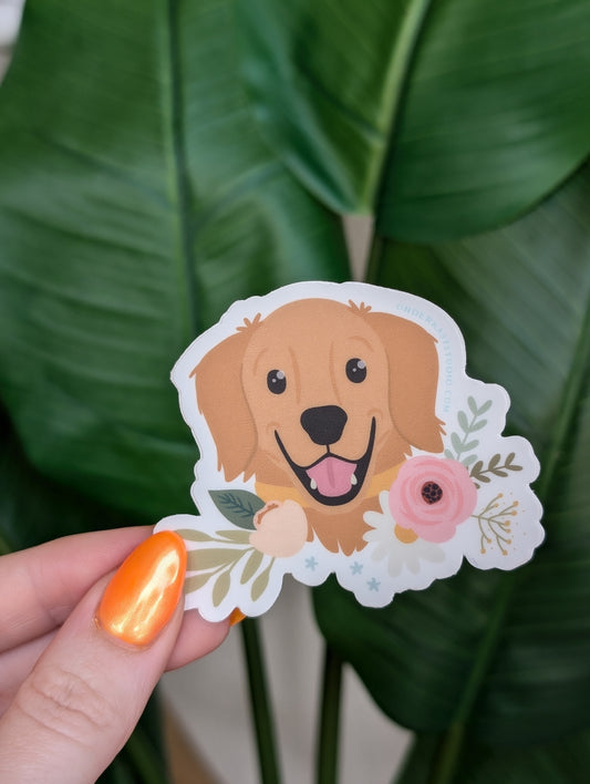 Golden Retriever Floral Sticker