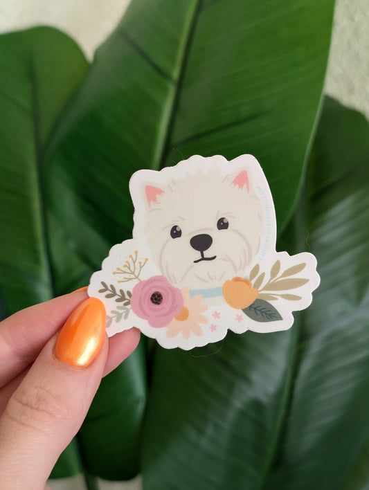 White Terrier Floral Sticker