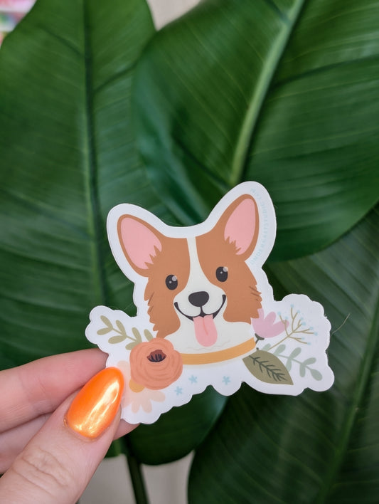 Corgi Floral Sticker