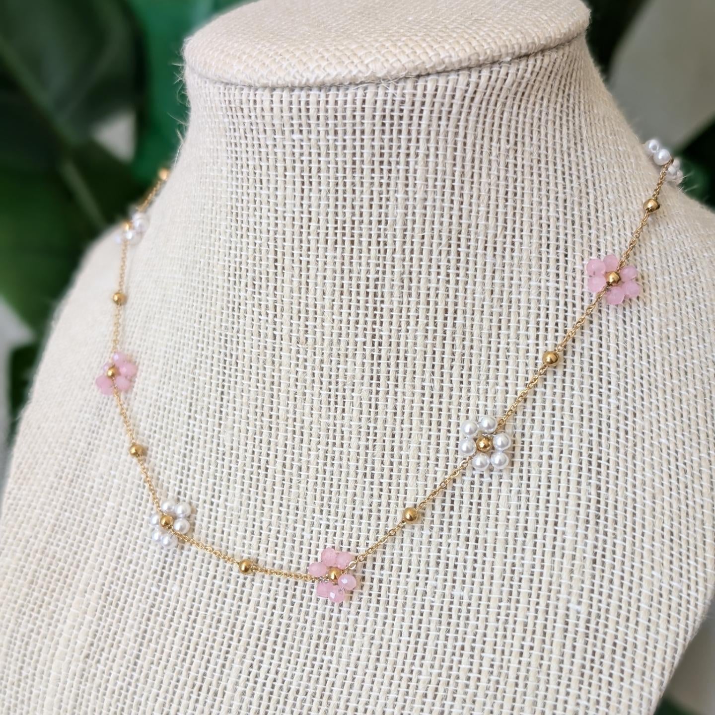 Pearl and Bead Flower Necklace