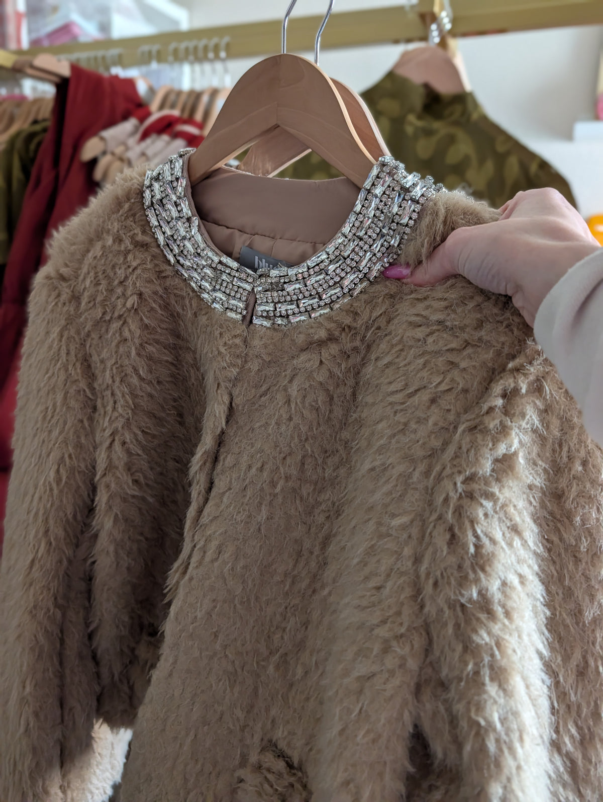 Embellished Faux Fur Jacket