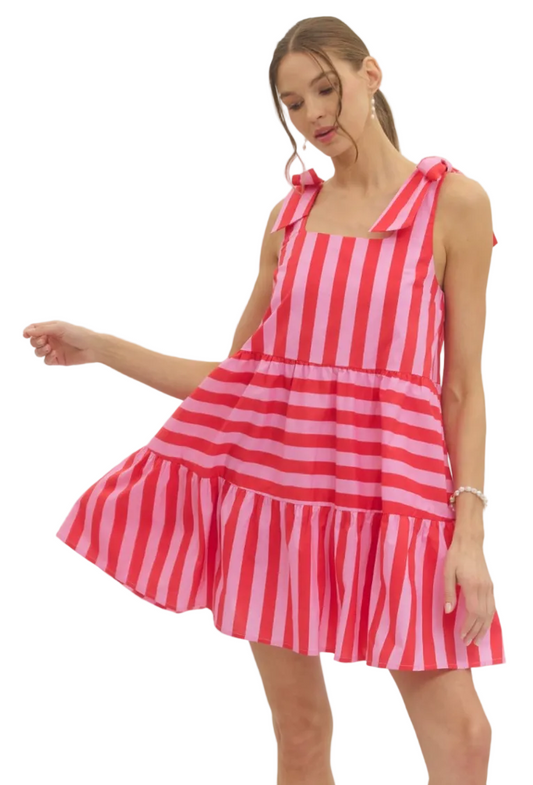 Red and Pink Bow Sleeve Dress