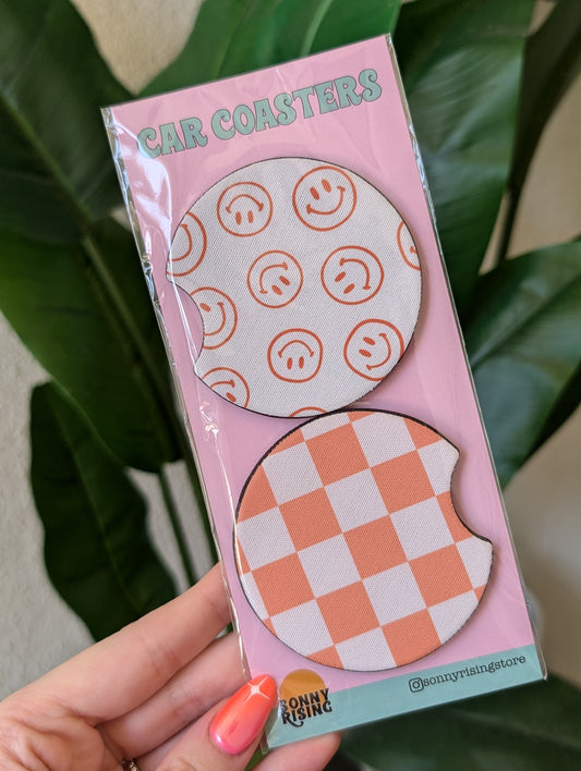 Car Coasters - Orange Smiley