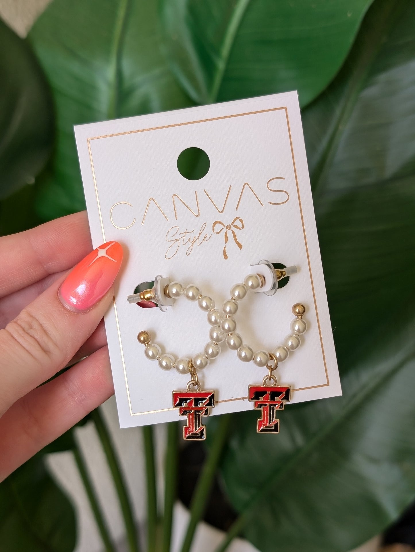 Texas Tech Pearl Hoop Earrings