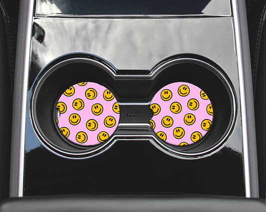 Pink Smiley Car Coasters