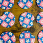 Pink and Blue Daisy Check Car Coasters