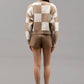 Beige and White Checkered Crew High Neck Sweater