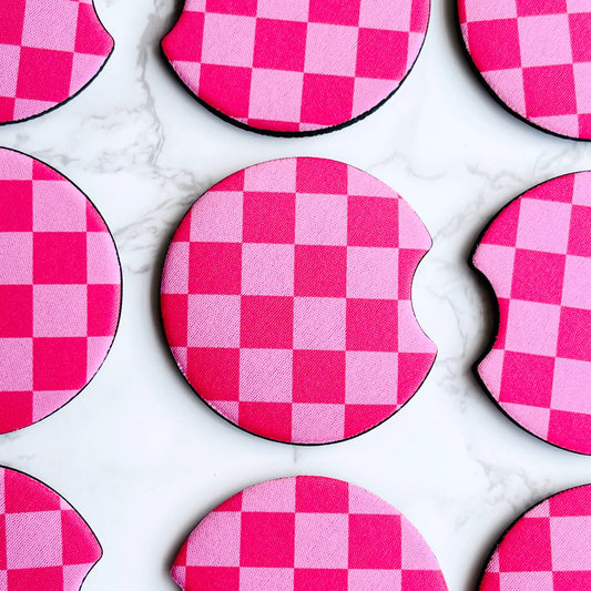Pink Checkerboard Car Coasters