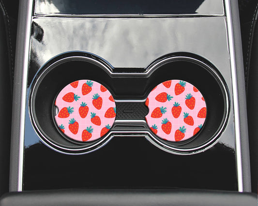 Pink Strawberry Car Coasters