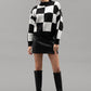 Black and White Checkered Crew High Neck Sweater